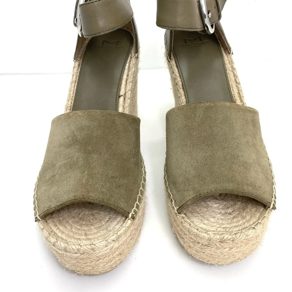 MARC Fisher Mlalida Suede Espadrilles Wedge Sandal in Olive Green Size 11 NWOT